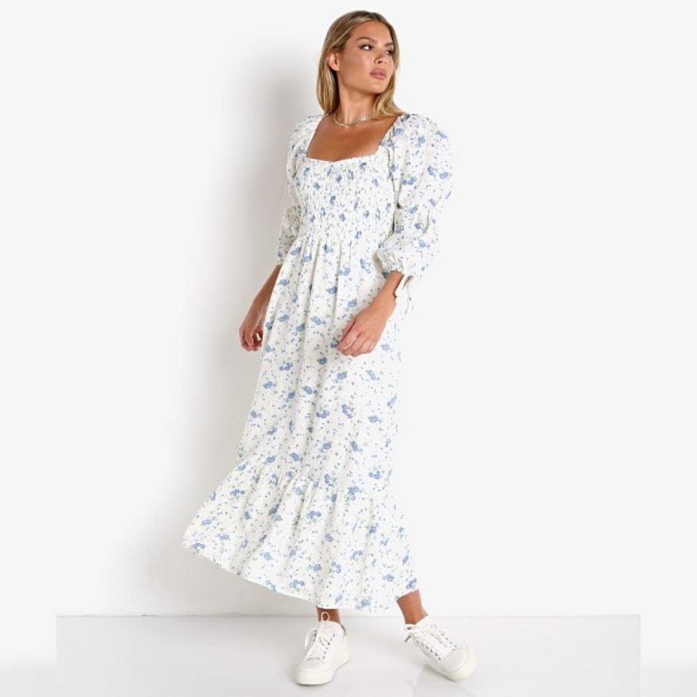 Faithfull the Brand, Marita Linen Midi Dress in Astoria floral, size S